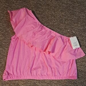 a new day Pink Ruffle One-Shoulder Tank Top